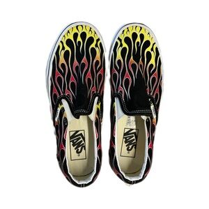 Vans classic slip-ons mashup black flames